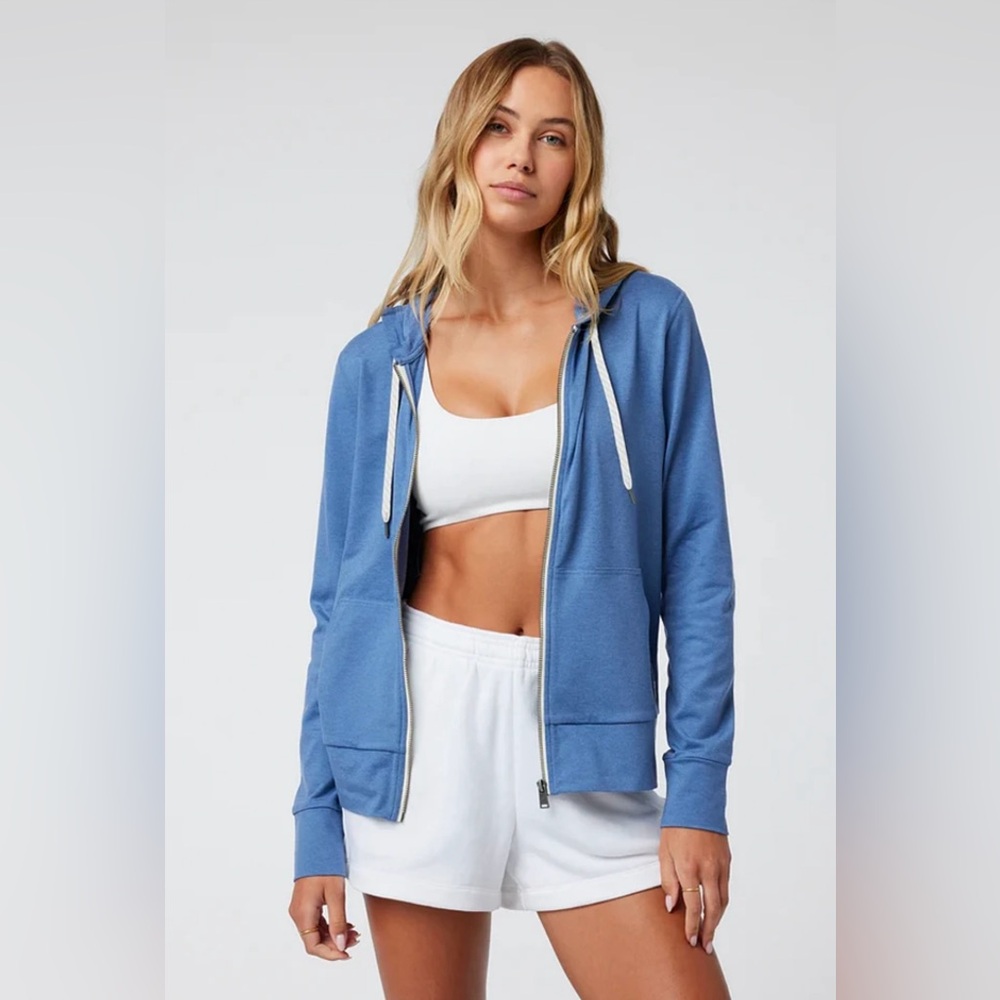 Vuori Blue Zip Hoodie with White Drawstrings